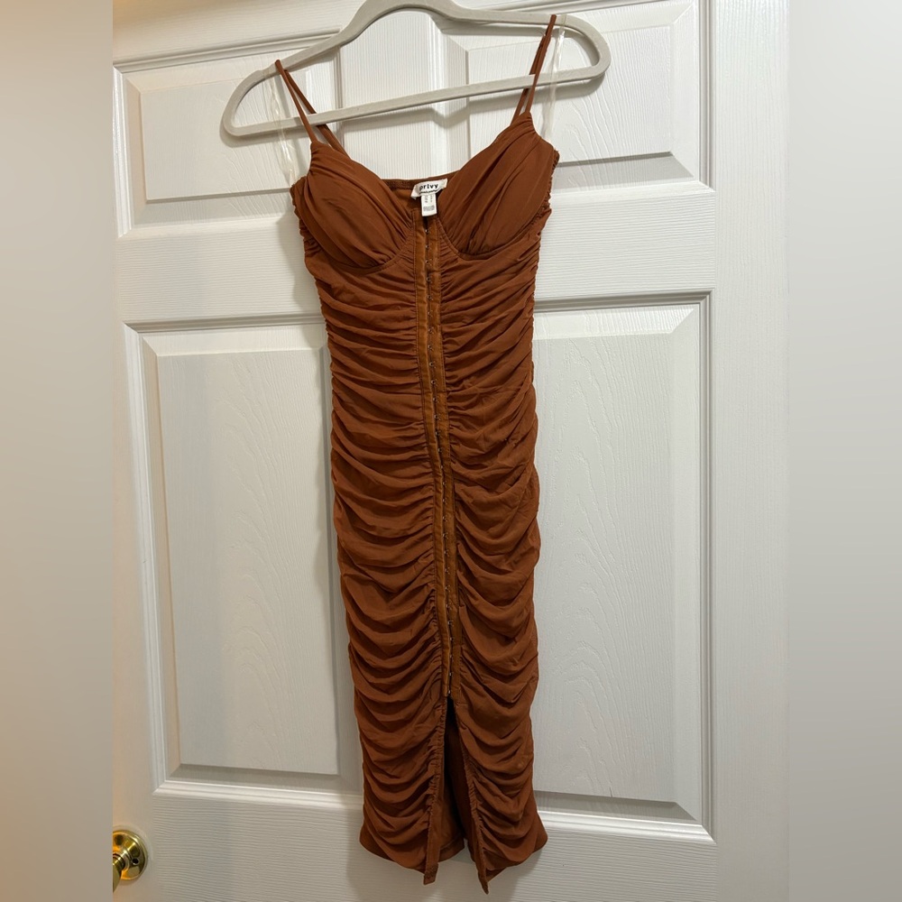 Brown Ruched Dress